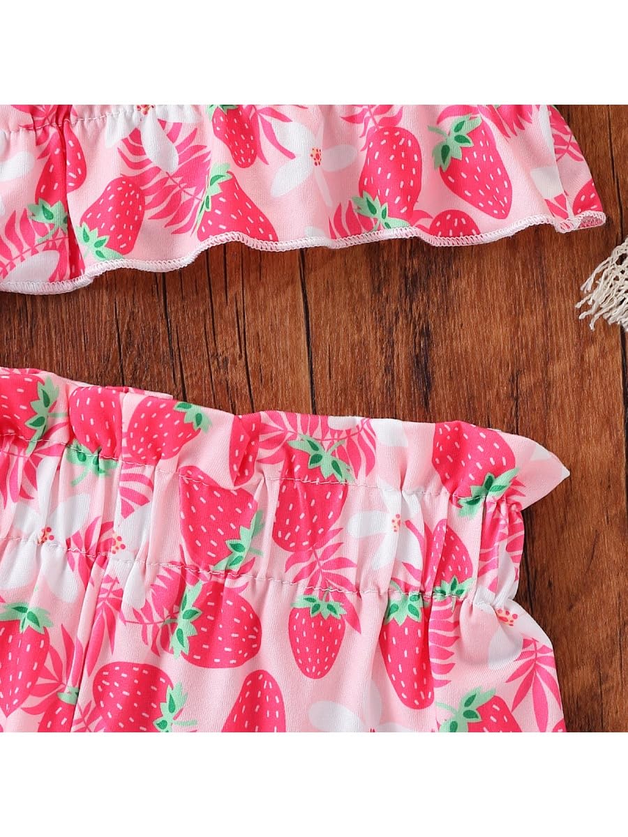Kids Toddler Girls Summer Clothes Button Design Striped Tank Top + Floral-Print Elastic Shorts 2 Piece