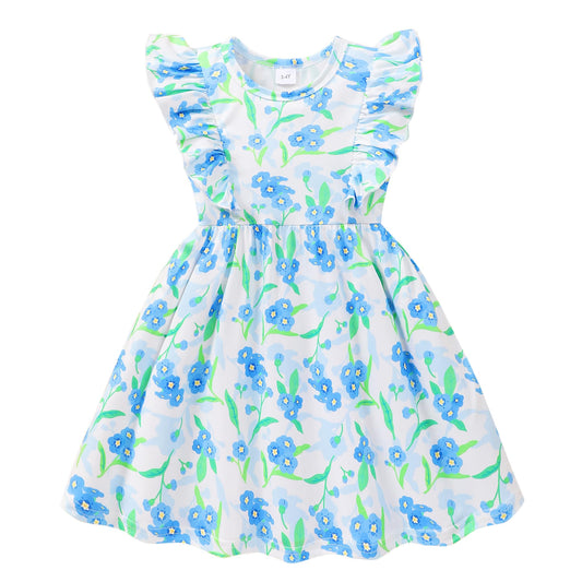 Little Girls A-line Dress Cute Leopard Mermaid Pattern Ruffle Sundress Toddler Girl Casual Dresses for Party 2-7Y