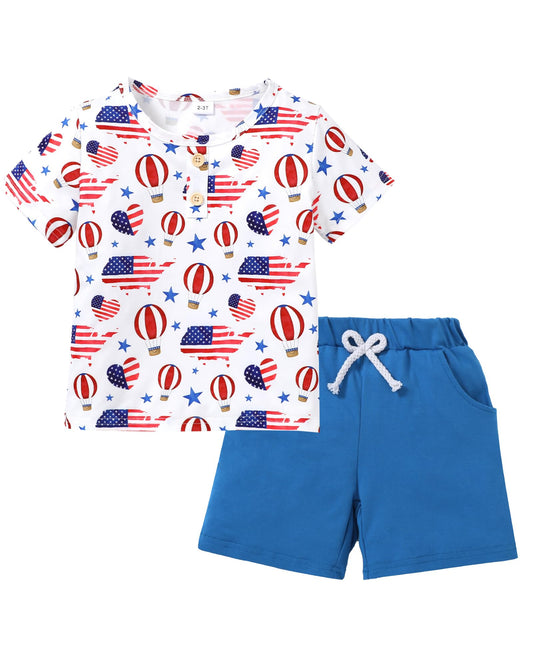 Coco&RARA Toddler Boy Clothes Outfits Kid Summer Hawaiian Print T-Shirt + Elastic Waist Pockets Shorts Clothes Set 2-7T