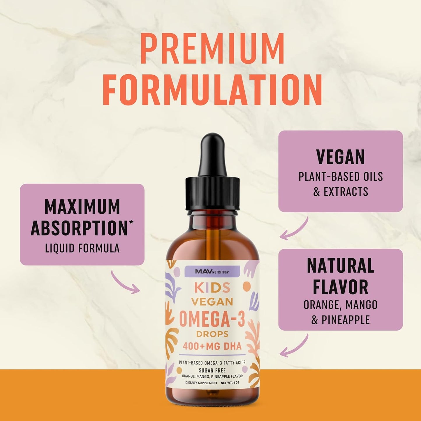 Vegan Omega 3 Liquid Drops for Kids with Algae Oil & Vegan DHA | Fruit Flavor | Immune, Eye, and Brain Support for Children Age 2+ | Omega 3 | Non-GMO, Third-Party Tested | 1 Fl Oz, 30 Servings
