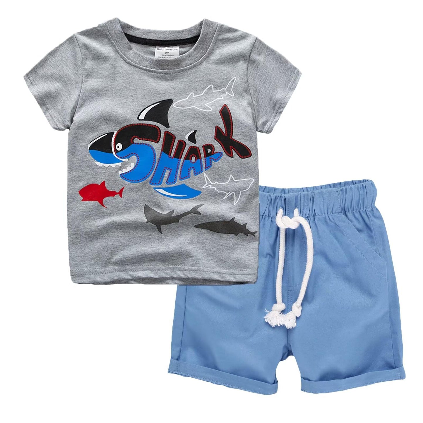 Toddler Boy Summer Clothes Outfits Kids Cotton Short Sleeve Shirt Shorts Set 2-7 Years