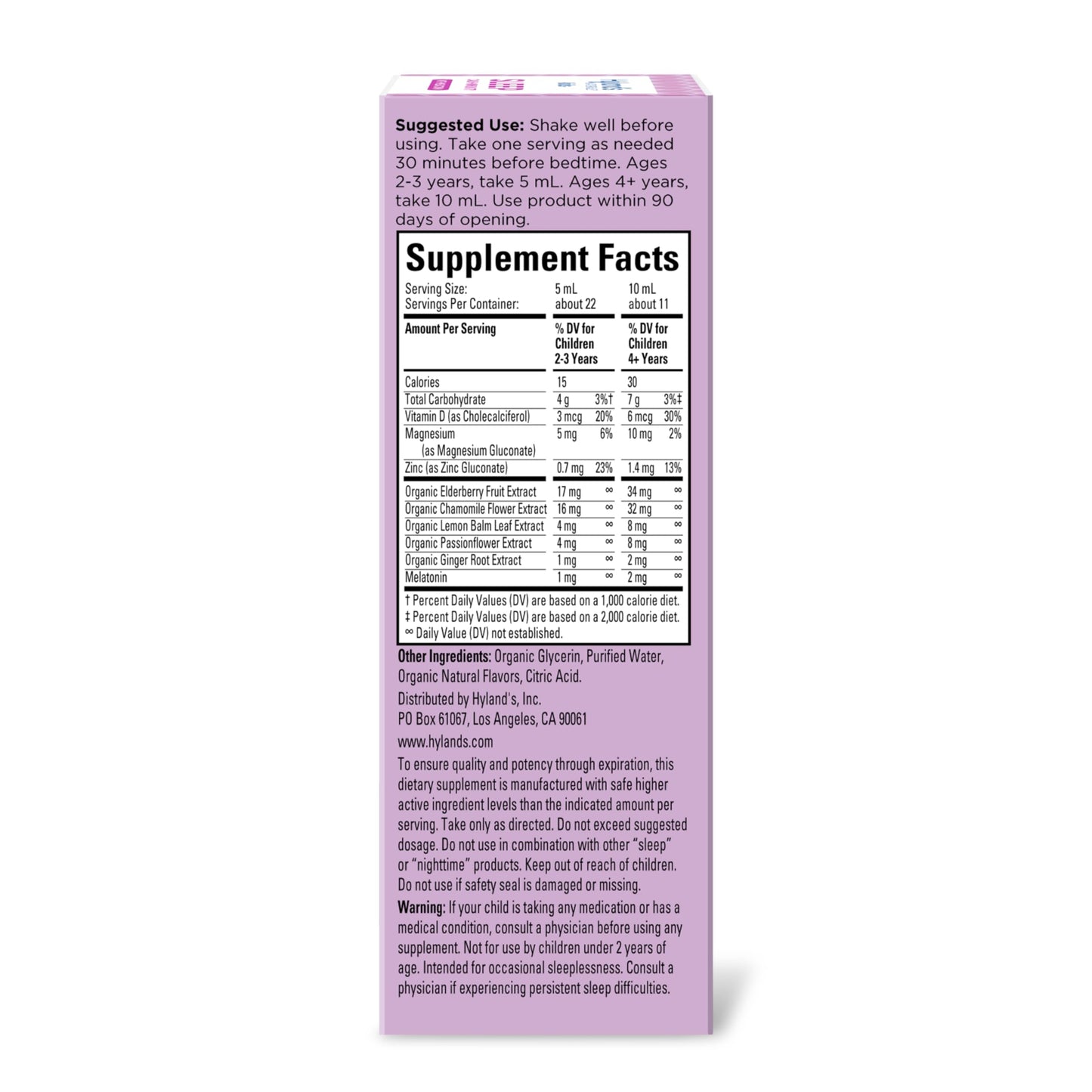 Hyland's Kids Melatonin-Free Organic Sleep Calm and Immunity Liquid, Sugar-Free, Promotes Sleep and Supports Immune Health, Ages 2 and up, Grape Flavor, 4 Fl. Oz.