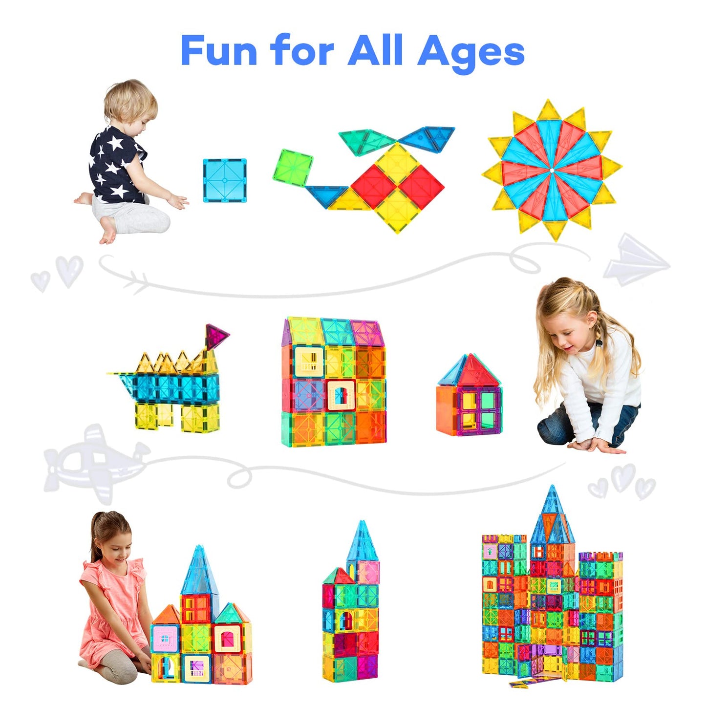 Magnetic Tiles 100PCS with 2 Cars, STEM Educational Building Blocks for Kids Ages 3-9, Magnet Construction Toys Gift for Toddlers