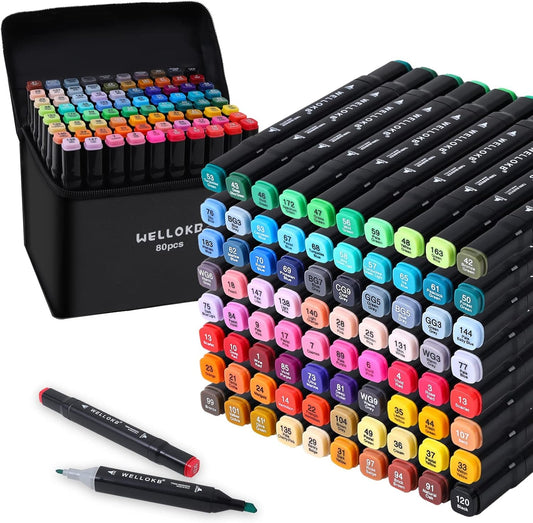 Alcohol Markers, 80 Colors Dual Brush Tip Permanent Art Markers, Coloring Marker, for Book Painting Card Making, Christmas Gift for Adults Kids 8-12