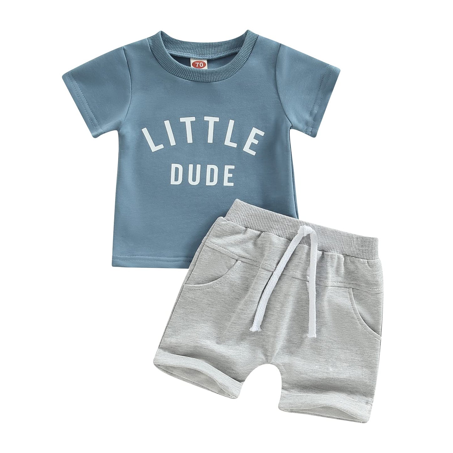 Ledy Champswiin Toddler Boy Clothes Baby Summer Outfit Dinosaur Letter Print Cotton Tops+Grey Elastic Shorts 2pcs
