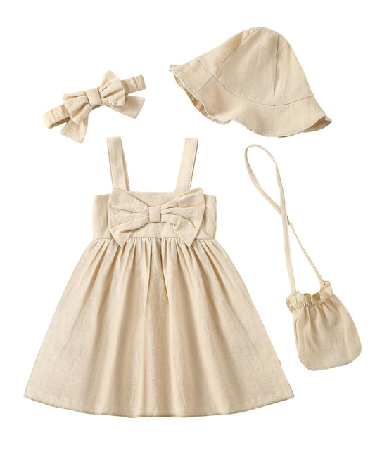 Toddler Girl Summer Dress Infant Baby Girl Casual Clothes Sleeveless Bowknot Beach Sundress with Hat