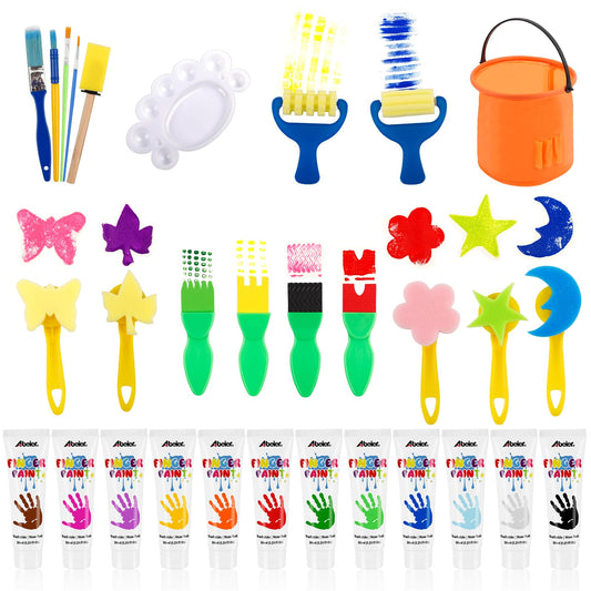 ABEIER Washable Finger Paint for Toddlers, Safe Non-Toxic, 12 x 2oz Vibrant Colors, Baby Safe Paint for Hand and Feet, Mess Free Art Supplies for Kids, Preschool Learning Gifts, Ages 1-3 4 5 6+
