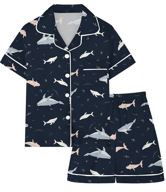 Boys & Mens Silk Pajamas Button Down Sleepwear Satin Nightwear 2 Pcs Pj Set