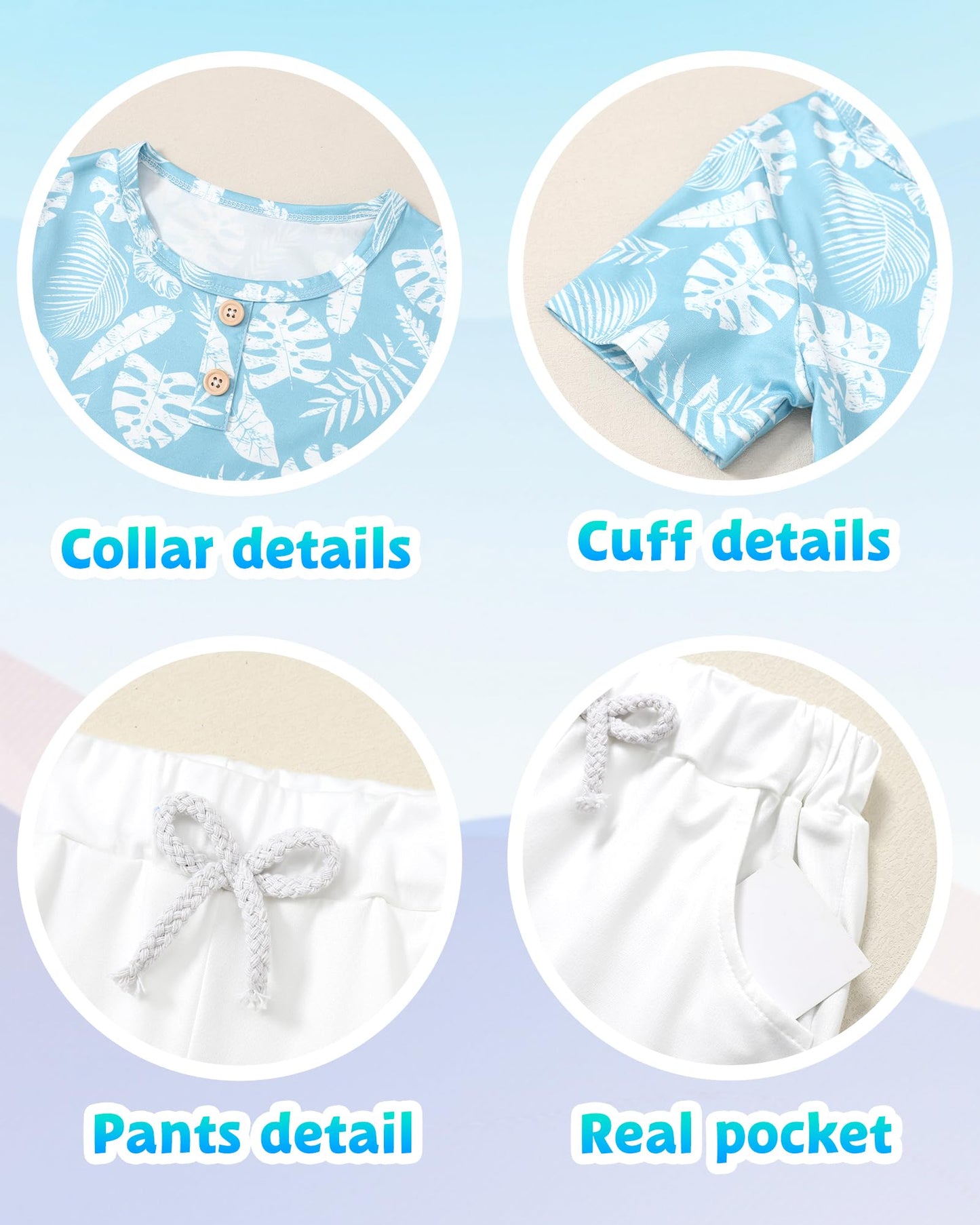 Coco&RARA Toddler Boy Clothes Outfits Kid Summer Hawaiian Print T-Shirt + Elastic Waist Pockets Shorts Clothes Set 2-7T