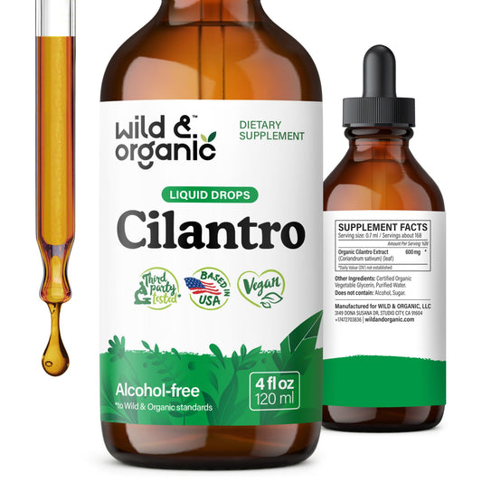Wild & Organic Cilantro Tincture - Herbal Detox Drops with Cilantro Extract - Liquid Coriander Leaf Supplement - Vegan, Sugar & Alcohol-Free Drops - 4 fl oz