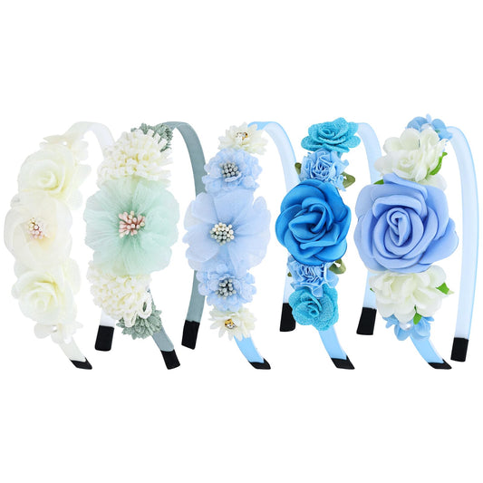 5 Pieces Beige Pink Plastic Flower Headbands Floral Hair Bands Hoops Accessories for Baby Girls Toddlers Kids Teens