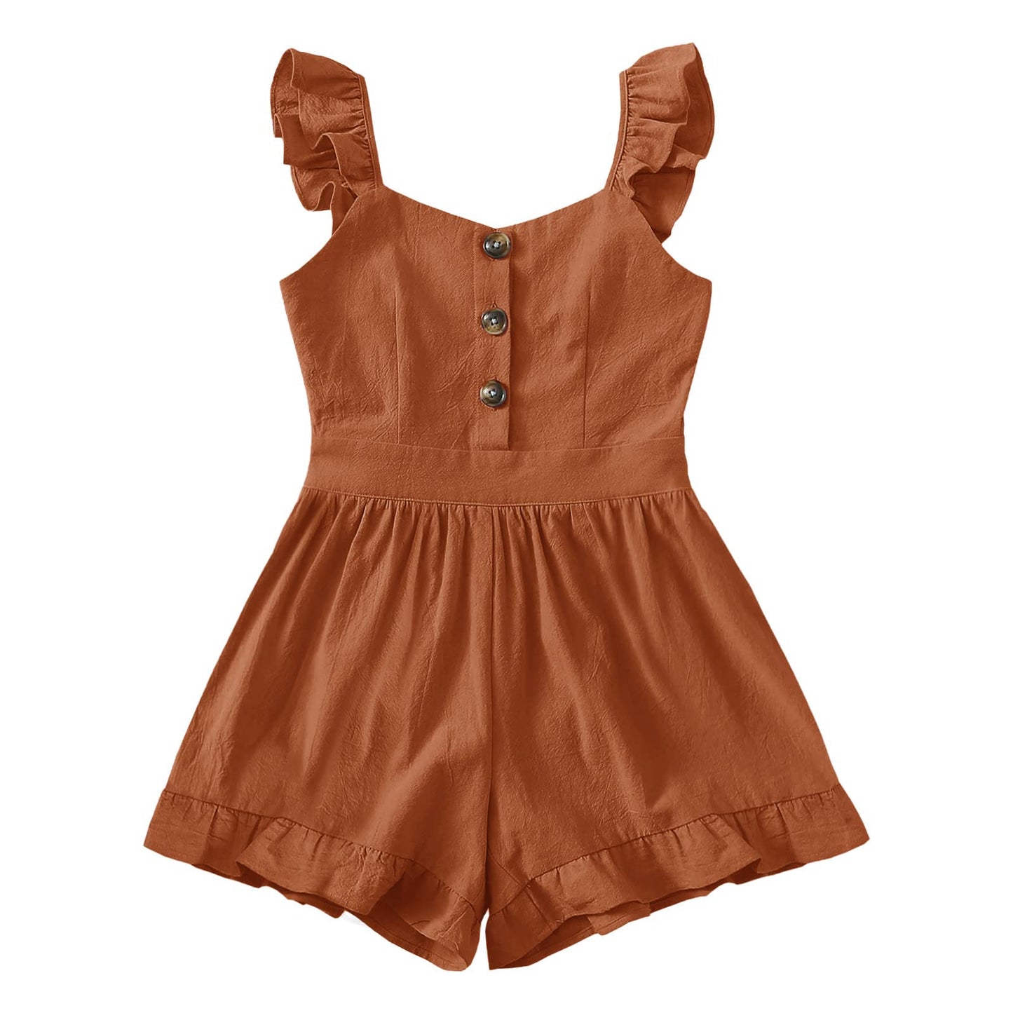 Valphsio Girls Solid Sling Jumpsuits Rompers Flutter Sleeve Button Shorts Overall
