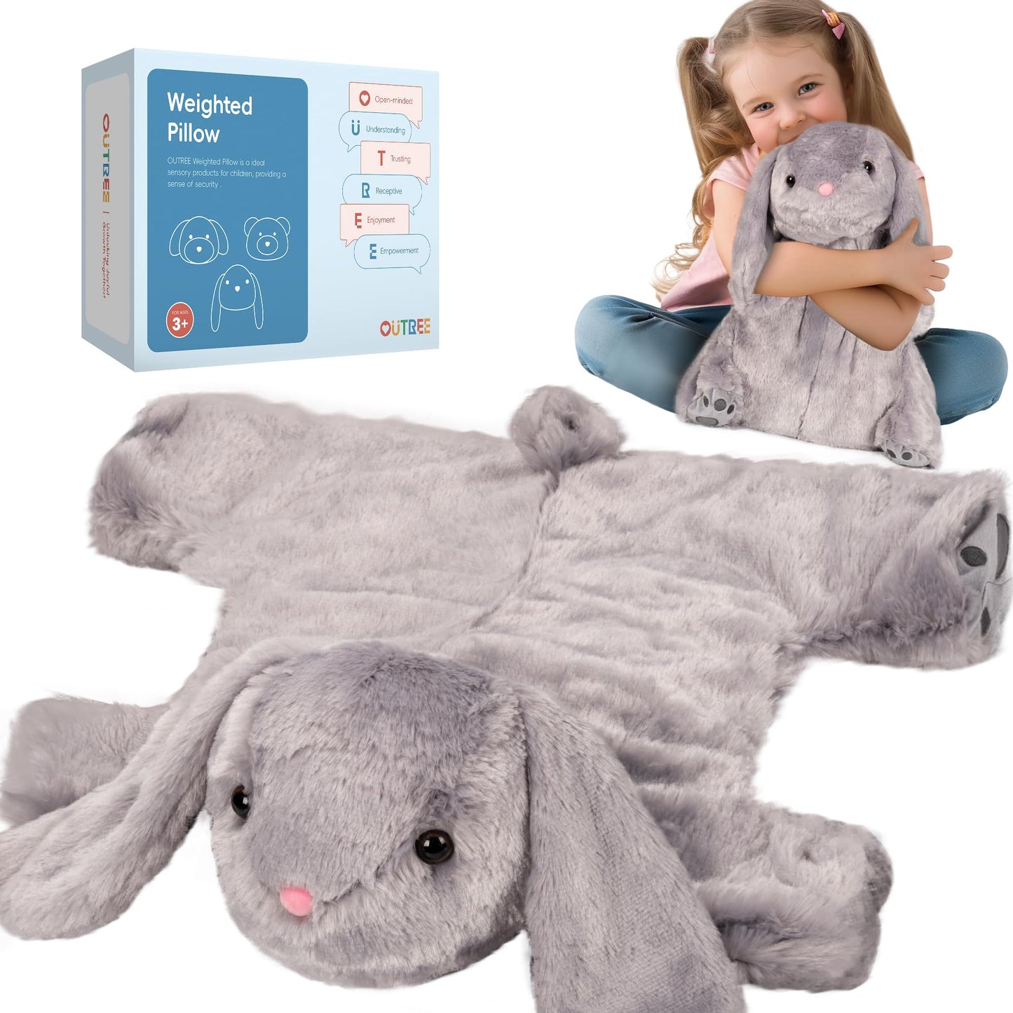 OUTREE Weighted Lap Pad for Kids 22.83 * 19.69 in,Weighted Stuffed Animals for Sensory Needs,4.5LBS Rabbit-Shaped Weighted Lap Blanket,Sensory Toys for Kids with Autism