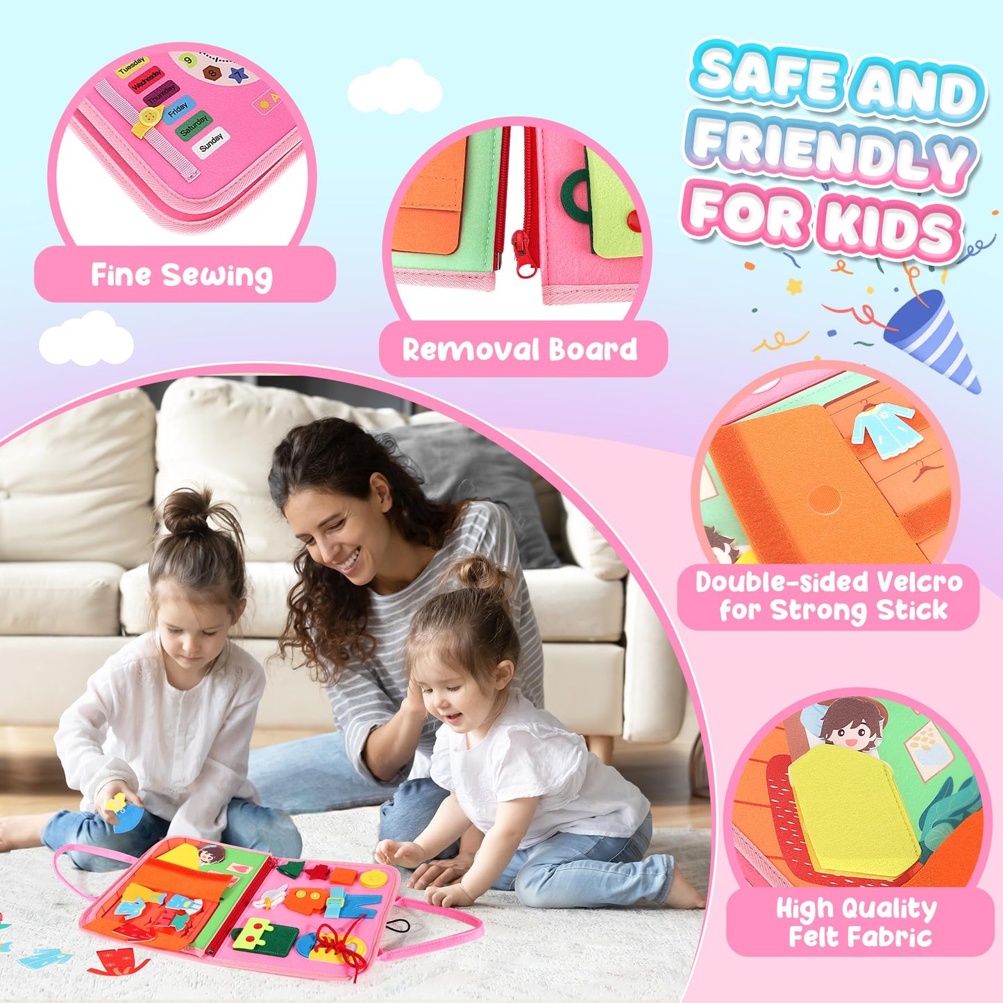 URMYWO Toddler Busy Board - Busy Book Montessori Toys for 1 2 3 4 Year Old - Preschool Learning Activities with Alphabet Number Animal, Educational Travel Toys Birthday Gifts for Kids