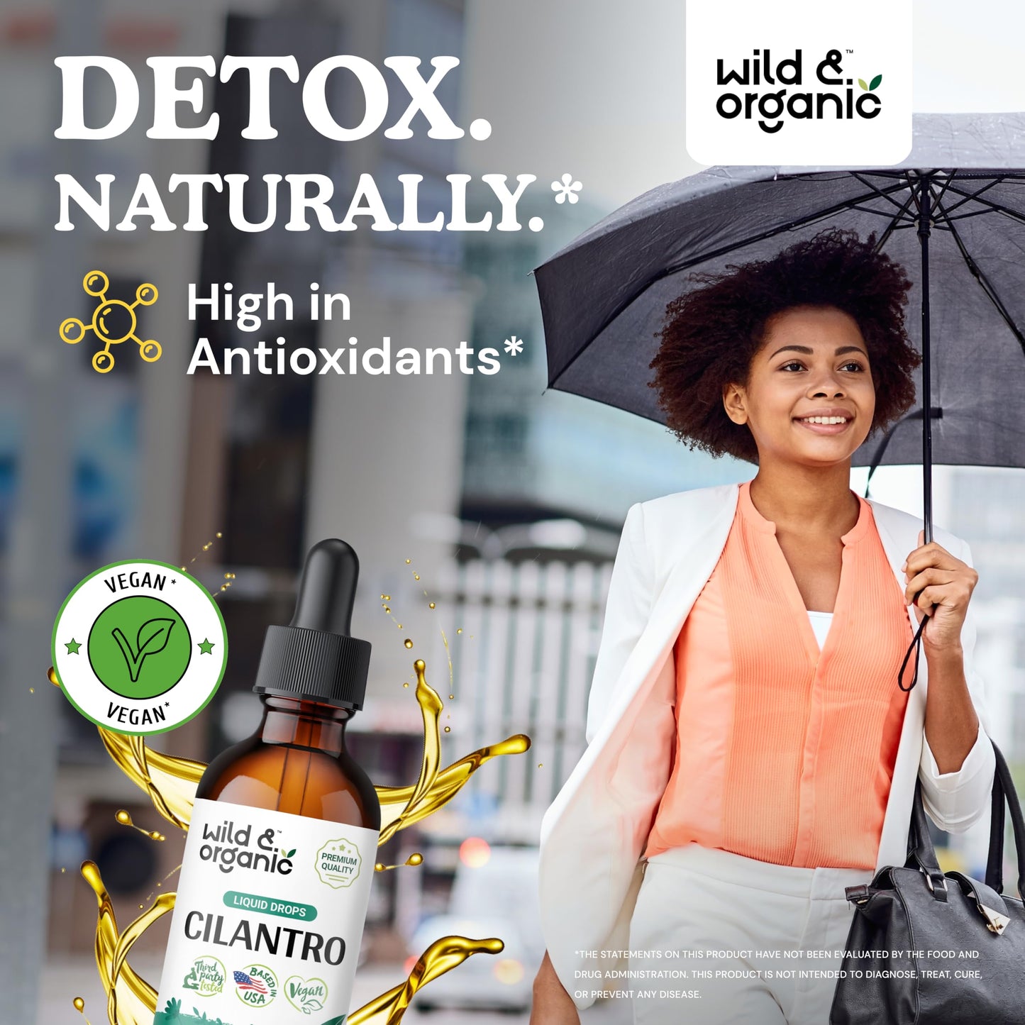 Wild & Organic Cilantro Tincture - Herbal Detox Drops with Cilantro Extract - Liquid Coriander Leaf Supplement - Vegan, Sugar & Alcohol-Free Drops - 4 fl oz