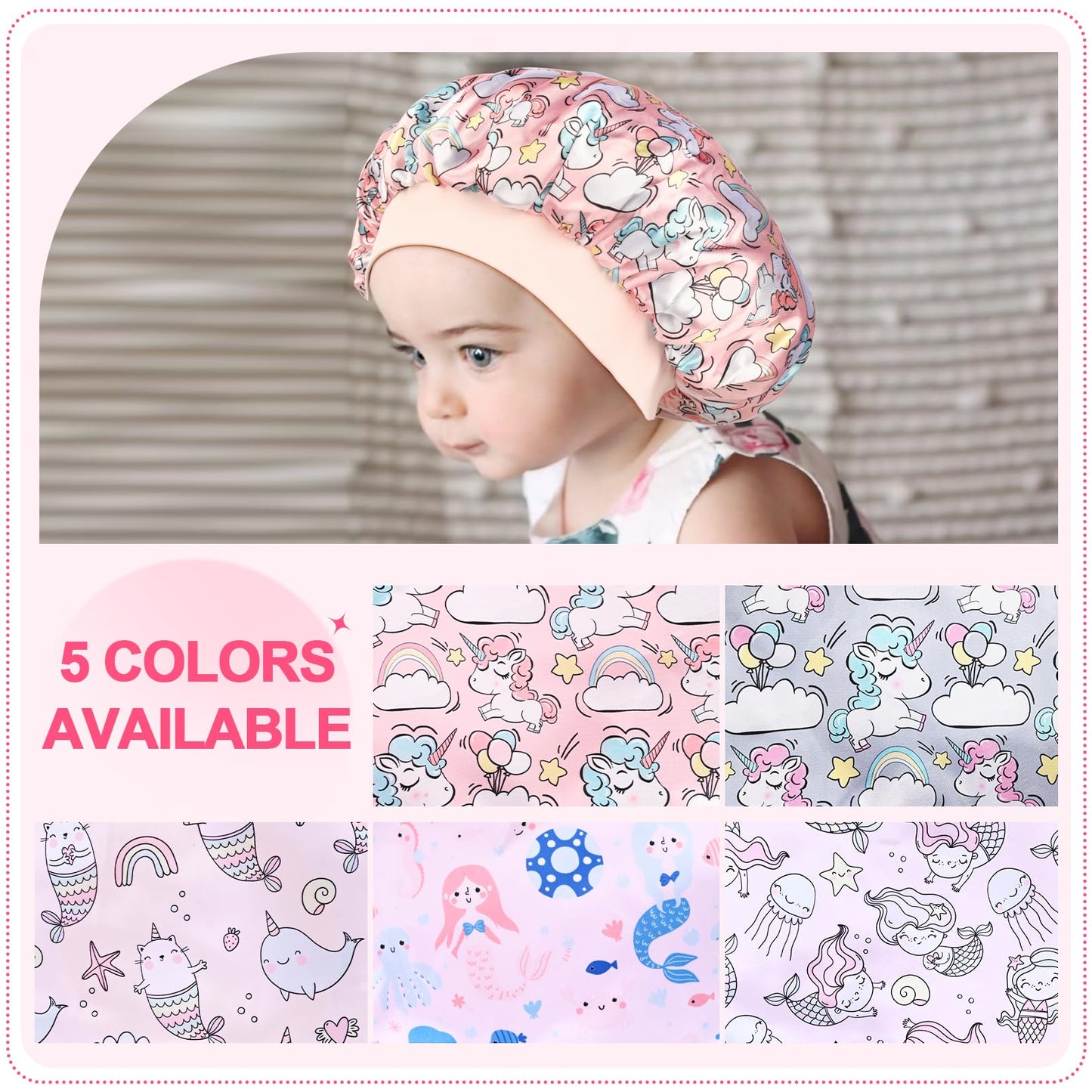 3 Pieces Kids Satin Bonnet Dinosaur Wide Elastic Band Sleeping Cap Soft Silk Double Layer Night Hair Hats for Teens Toddler Child Baby