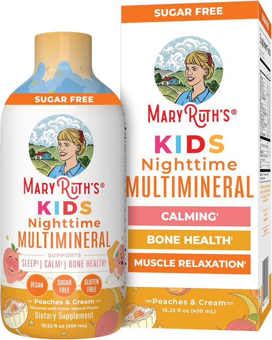 Kids Liquid Nighttime Multimineral by MaryRuth's | Kids Vitamins | Bone Health | Calm Calcium Magnesium Supplement | Muscle Relaxation | Vegan | Sugar Free | 30-180 Servings | 15.22 fl oz