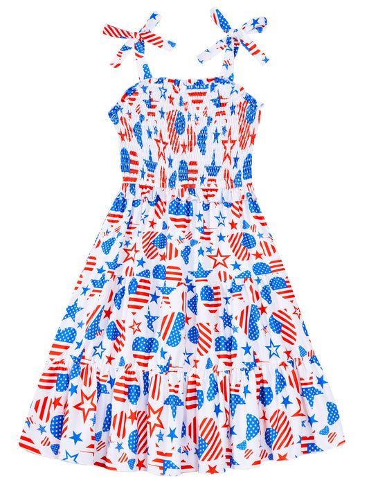 Kids4ever Girls Spaghetti Strap Dress 6-12Y Kids Sleeveless Cami Dresses Summer Beach Smocked Tiered Sundress with Pockets