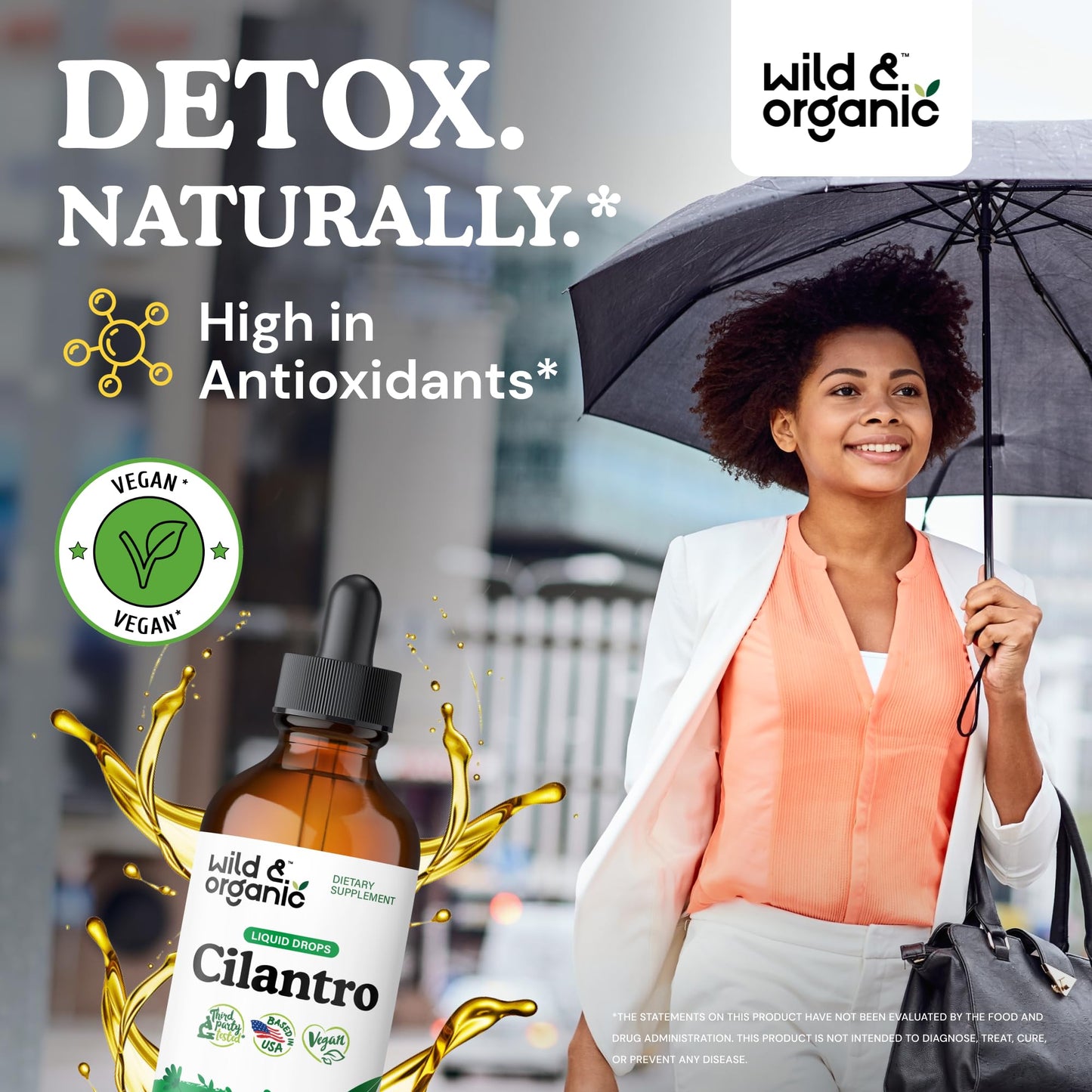 Wild & Organic Cilantro Tincture - Herbal Detox Drops with Cilantro Extract - Liquid Coriander Leaf Supplement - Vegan, Sugar & Alcohol-Free Drops - 4 fl oz