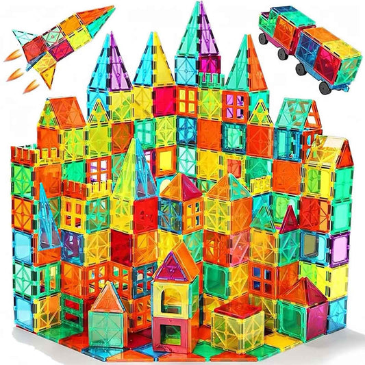 Magnetic Tiles 100PCS with 2 Cars, STEM Educational Building Blocks for Kids Ages 3-9, Magnet Construction Toys Gift for Toddlers