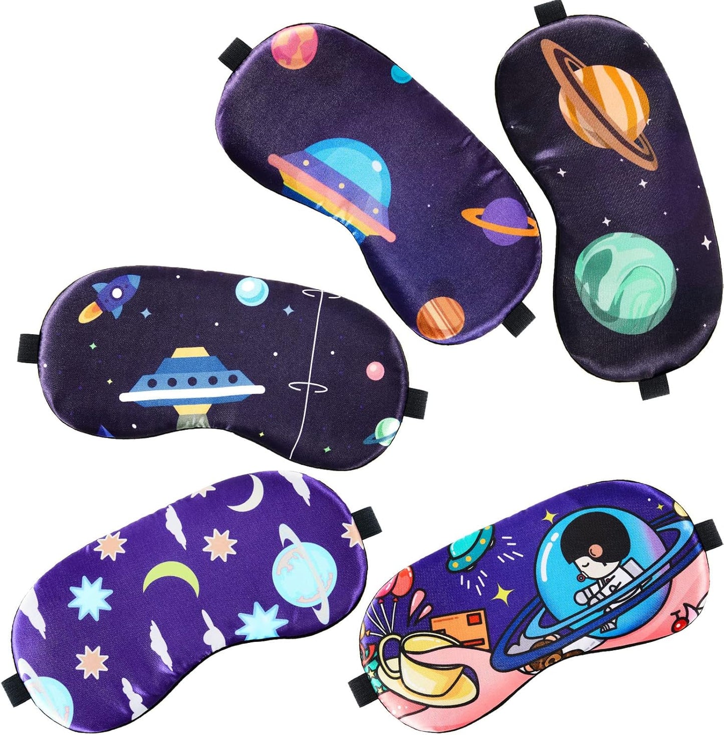 Geyoga 5 Pcs Boys Sleep Masks Planet Kids Sleeping Masks Boys Space Eye Cover Blindfolds Children Travel Eye Shade with Elastic Strap for Sleeping Naps Light Blocking, 5 Styles