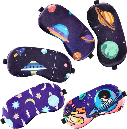 Geyoga 5 Pcs Boys Sleep Masks Planet Kids Sleeping Masks Boys Space Eye Cover Blindfolds Children Travel Eye Shade with Elastic Strap for Sleeping Naps Light Blocking, 5 Styles