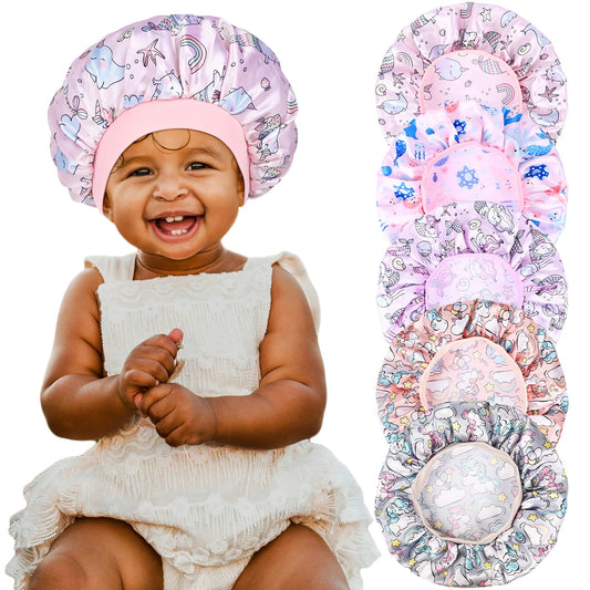 3 Pieces Kids Satin Bonnet Dinosaur Wide Elastic Band Sleeping Cap Soft Silk Double Layer Night Hair Hats for Teens Toddler Child Baby