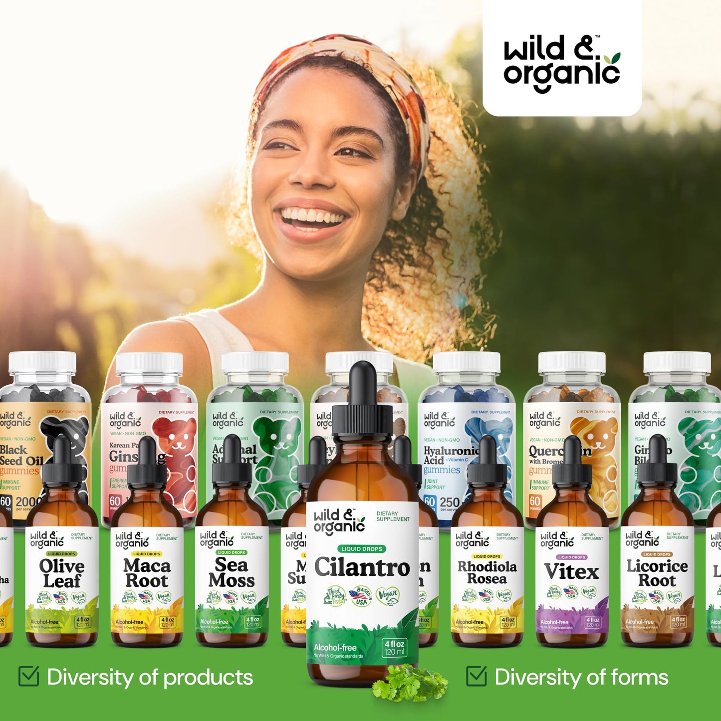 Wild & Organic Cilantro Tincture - Herbal Detox Drops with Cilantro Extract - Liquid Coriander Leaf Supplement - Vegan, Sugar & Alcohol-Free Drops - 4 fl oz