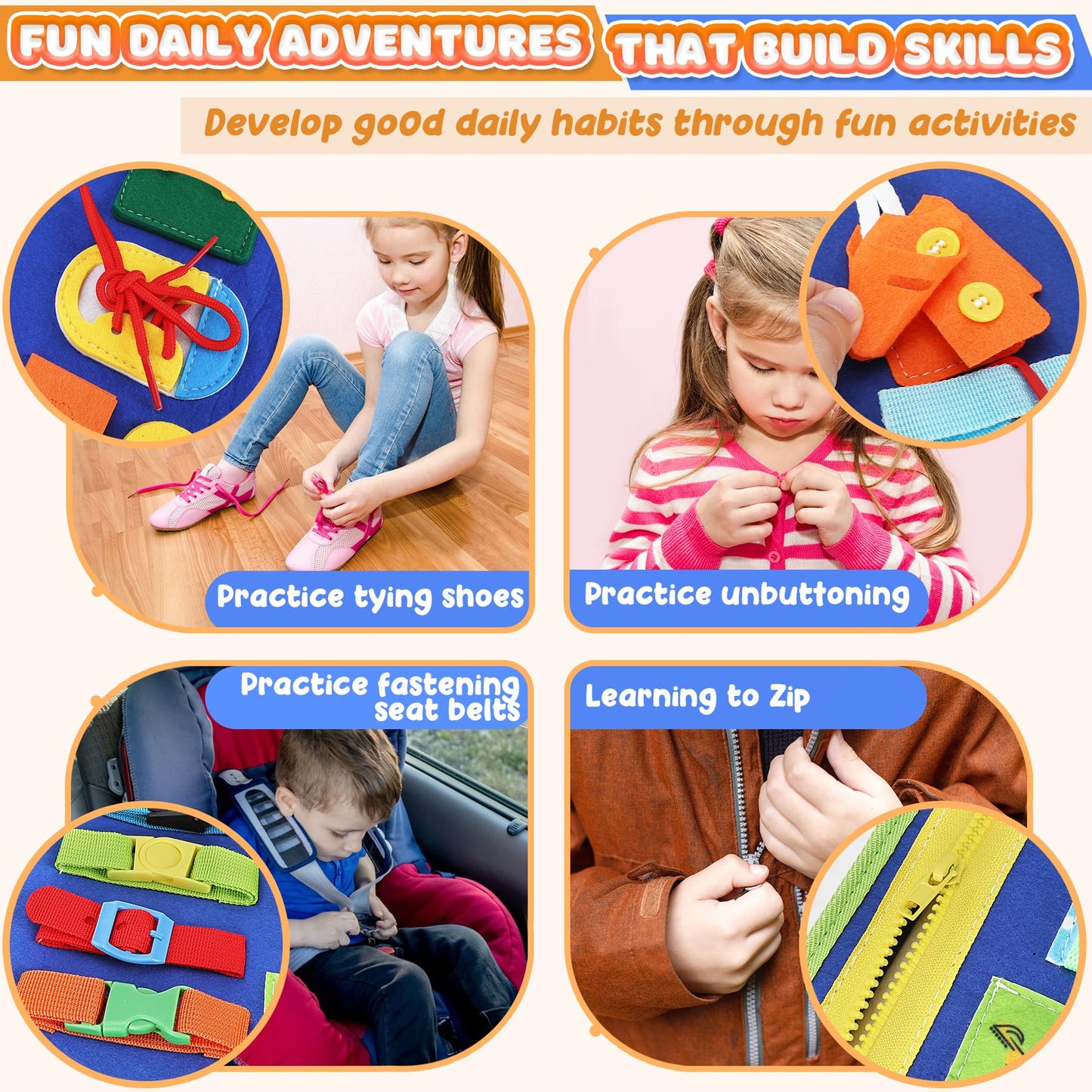 URMYWO Toddler Busy Board - Busy Book Montessori Toys for 1 2 3 4 Year Old - Preschool Learning Activities with Alphabet Number Animal, Educational Travel Toys Birthday Gifts for Kids
