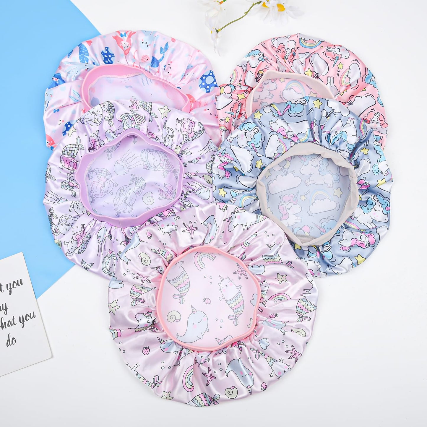 3 Pieces Kids Satin Bonnet Dinosaur Wide Elastic Band Sleeping Cap Soft Silk Double Layer Night Hair Hats for Teens Toddler Child Baby