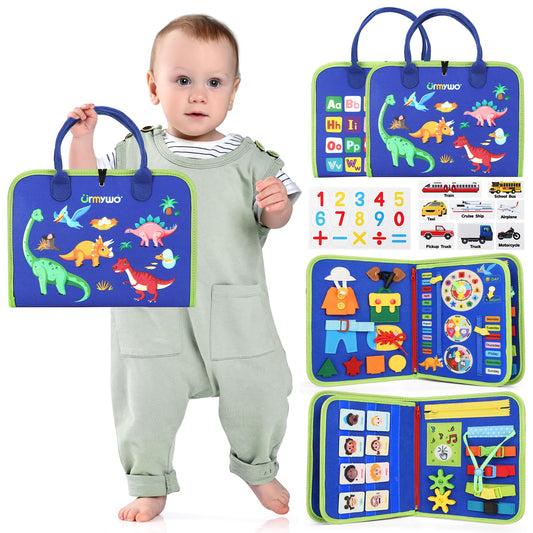 URMYWO Toddler Busy Board - Busy Book Montessori Toys for 1 2 3 4 Year Old - Preschool Learning Activities with Alphabet Number Animal, Educational Travel Toys Birthday Gifts for Kids