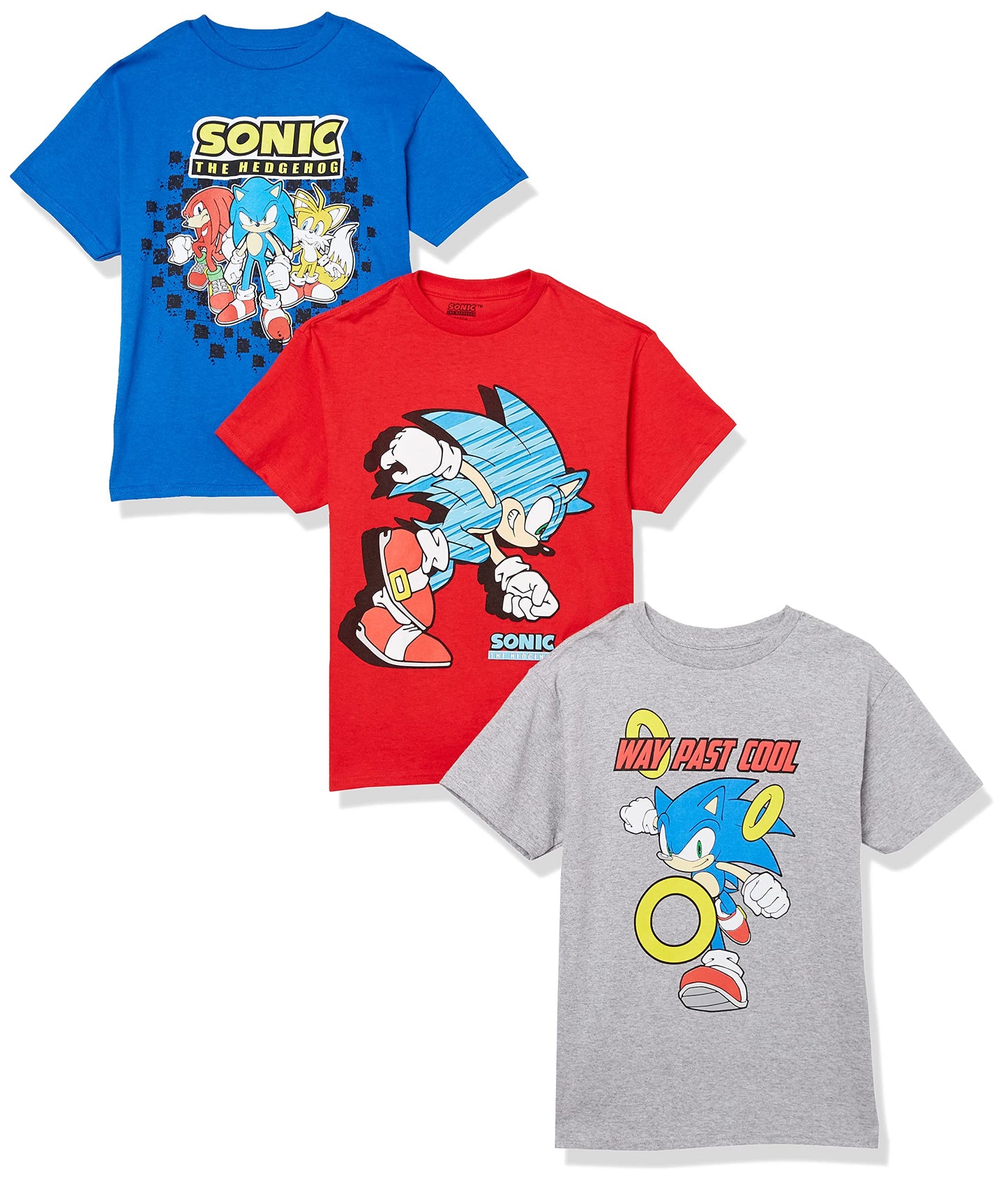 SEGA Boys Hedgehog 3-Pack Tee Bundle, Sonic, Tails, Knuckle
