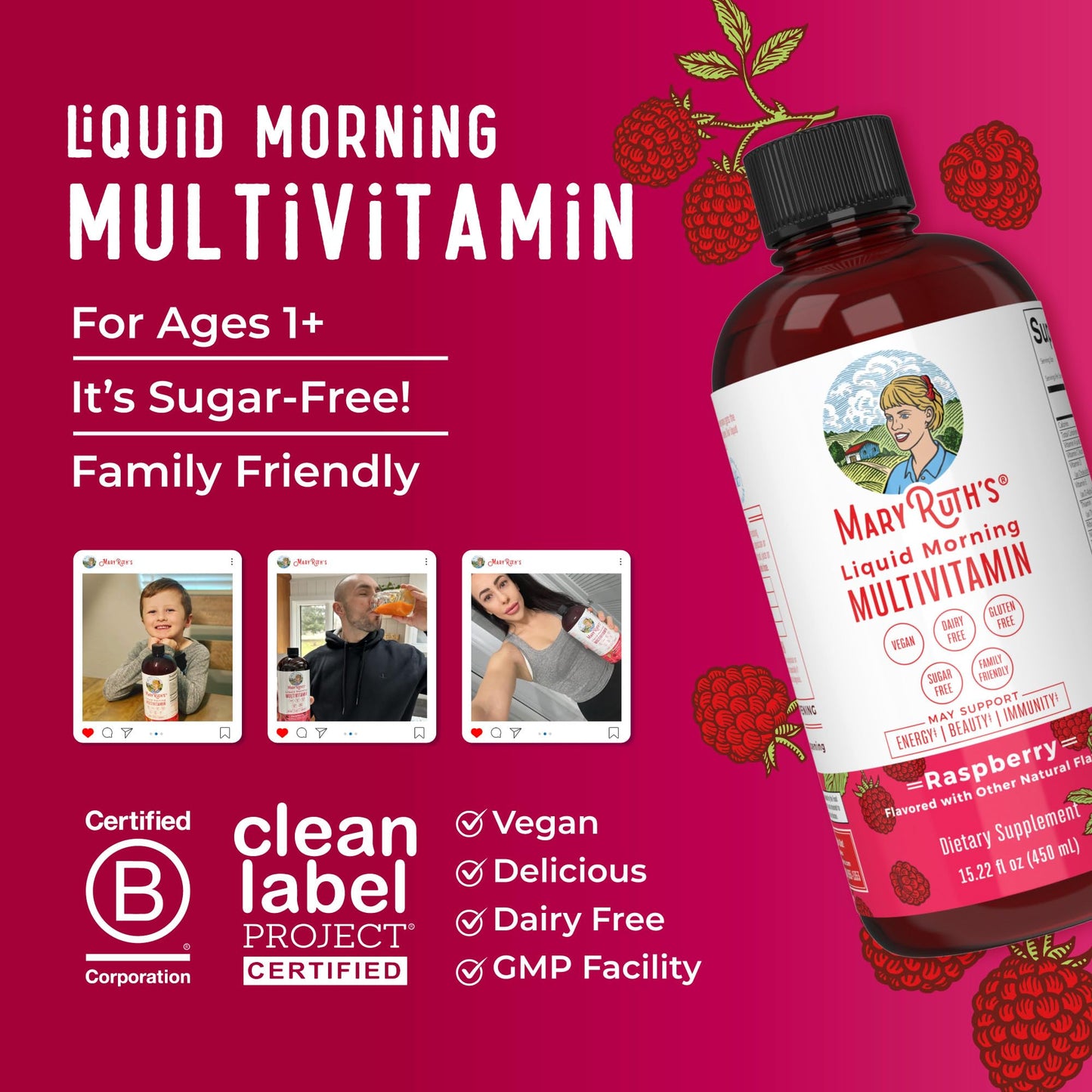 Multivitamin for Women, Men & Kids by MaryRuth's | Liquid Morning Multivitamin | Mens, Womens Vitamins | Vitamin A C D E B6 B12 Biotin Zinc | Beauty | Vegan | Non-GMO | Gluten Free | 32 Servings