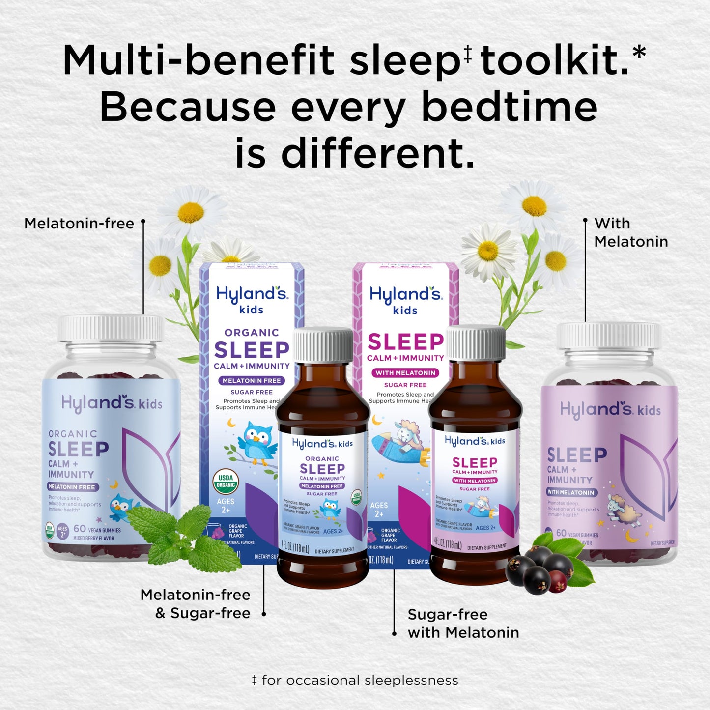 Hyland's Kids Melatonin-Free Organic Sleep Calm and Immunity Liquid, Sugar-Free, Promotes Sleep and Supports Immune Health, Ages 2 and up, Grape Flavor, 4 Fl. Oz.