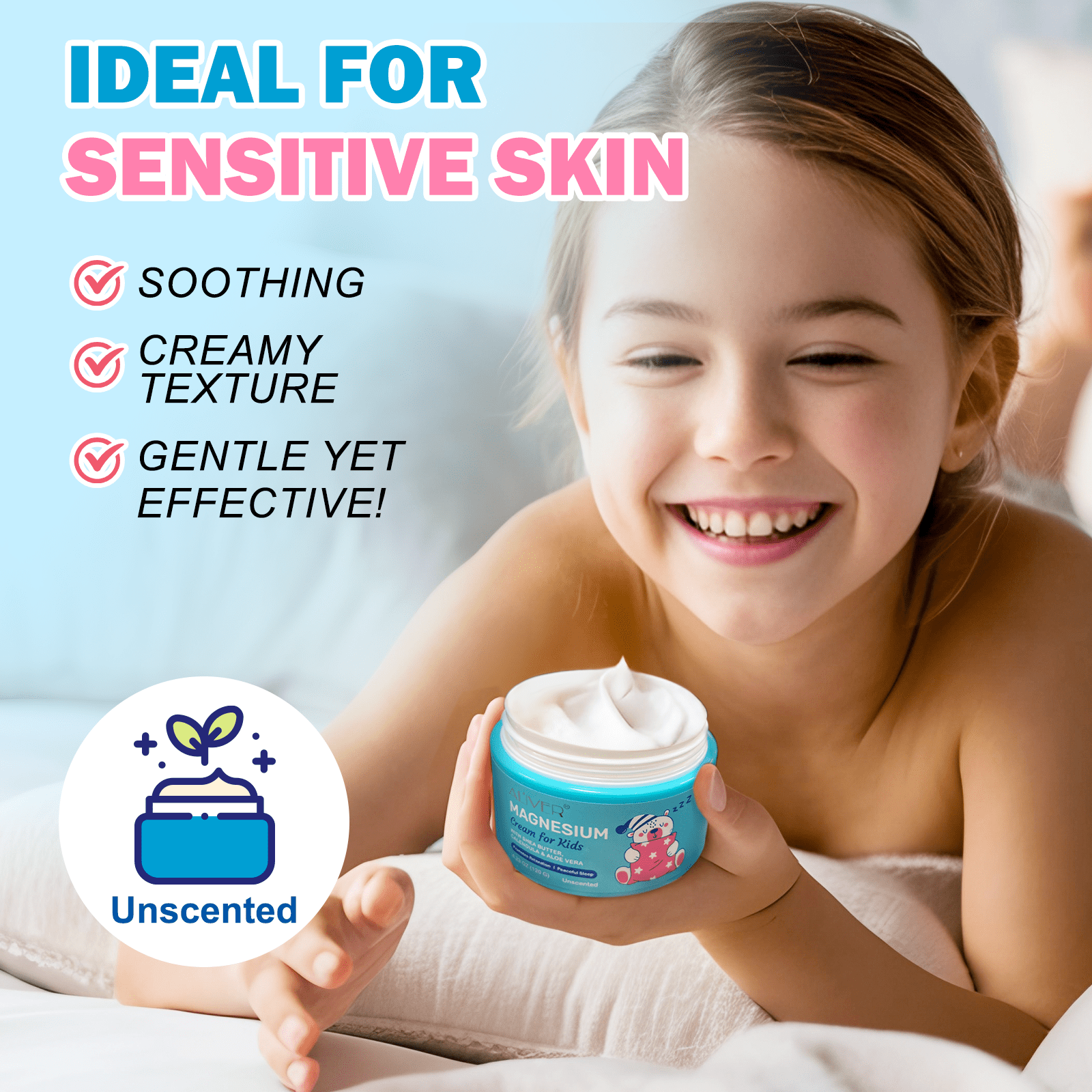Aliver Magnesium Cream for Kids,Promotes Relaxation & Peaceful Sleep with Natural & Gentle Ingredients, Topical Magnesium Lotion 4.23 Oz