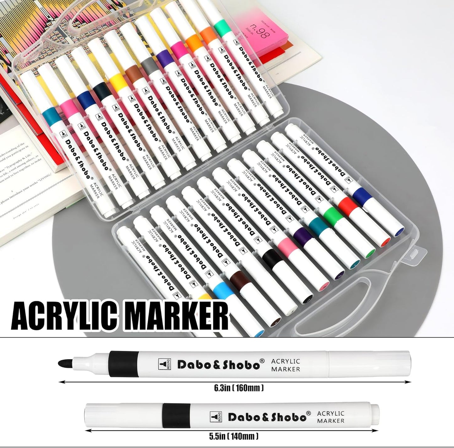 Dabo&Shobo Premium Acrylic Paint Pens - 24 Colors, 2-3mm Medium Tip Markers for Versatile Crafting on Rock, Stone, Glass, Wood, Fabric, Canvas, Metal, and Easter DIY Projects